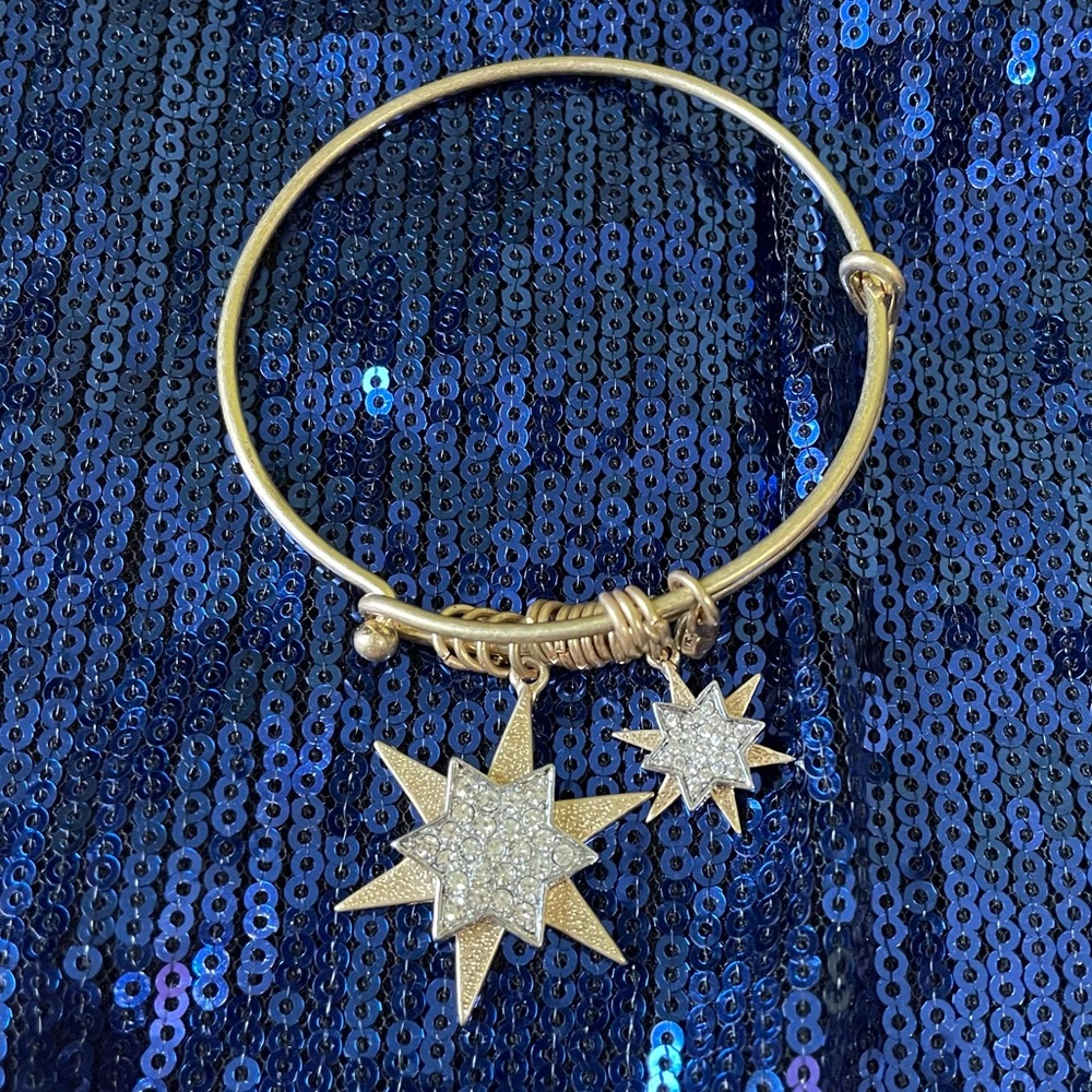 GOLD RHINESTONE STARBURST CHARM HOOK BRACELET WOMENS FASHION JEWELRY
